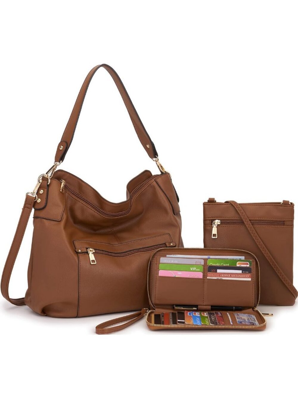 Stylish Large Crossbody Hobo Bag & Wallet Set for Women - Versatile Shoulder